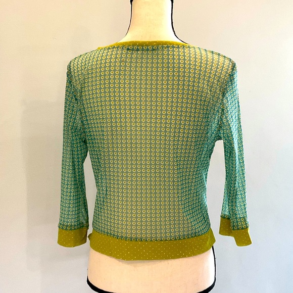 JJ Garella sheer button down blouse, blue & green - Picture 5 of 5